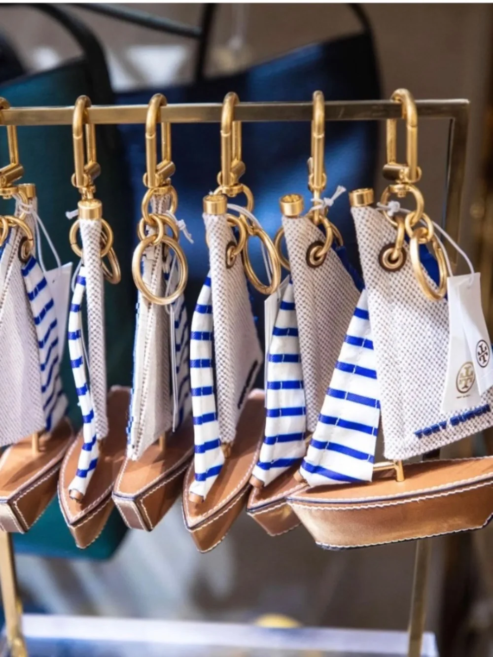 Tory Burch Sailboat Bag Charm Keychain Nautical Leather Canvas Dust Bag
